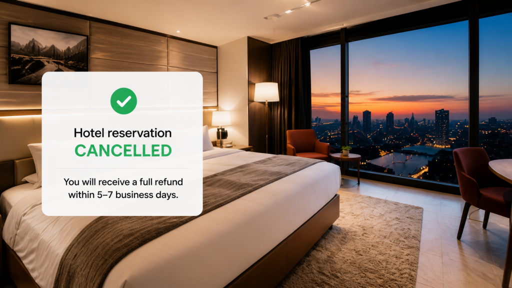 how to request a hotel refund after bad service with booking documents and cancellation details.