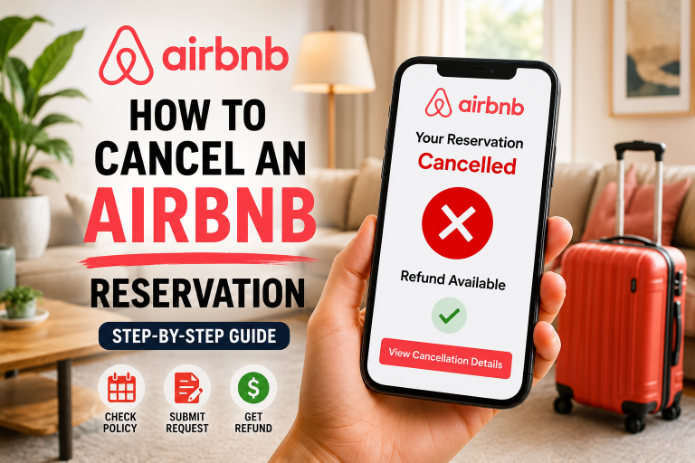 Traveler reviewing cancellation options after a changed reservation.