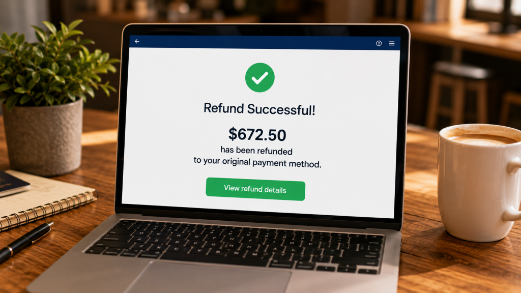 Traveler reviewing cancellation options after a changed reservation.