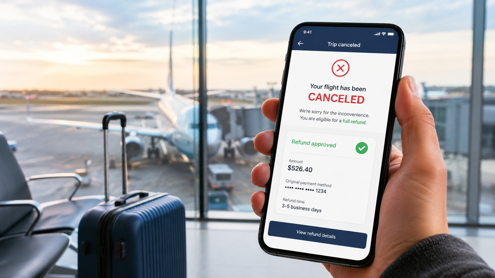 Traveler managing a reservation cancellation online with refund and booking support details.