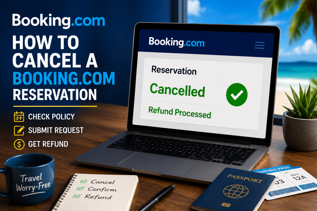 Traveler reviewing cancellation options after a changed reservation.